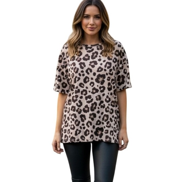 Mittoshop Cheetah Print Over Sized Boxy T-Shirt Women's Large